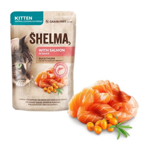 SHELMA saszetka dla kociąt z łososiem i rokitnikiem 85g