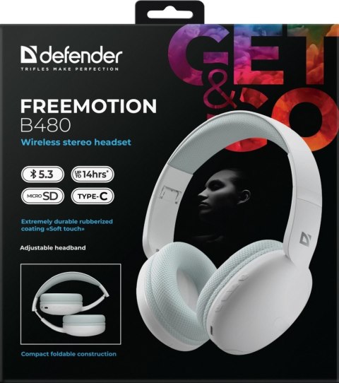 SŁUCHAWKI DEFENDER BLUETOOTH FREEMOTION B480 BIAŁE