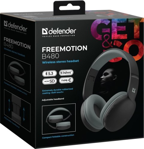SŁUCHAWKI DEFENDER BLUETOOTH FREEMOTION B480 CZARNE