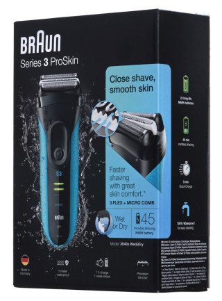 Braun Series 3 3040s Golarka foliowa Przycinarka Czarny, Niebieski