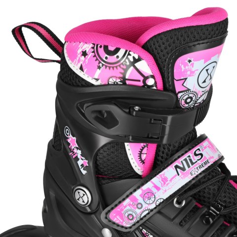 NH10905 4w1 ŁYŻWOROLKI LED RÓŻOWE Z WYM. PŁOZĄ HOKEJOWĄ RAINBOW ROZM. L(39-42) NILS EXTREME