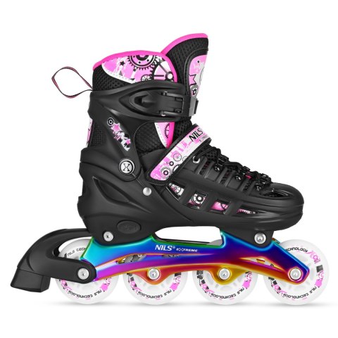 NH10905 4w1 ŁYŻWOROLKI LED RÓŻOWE Z WYM. PŁOZĄ HOKEJOWĄ RAINBOW ROZM. S(31-34) NILS EXTREME