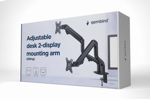 Gembird MA-DA2-02 Biurkowe ramię na dwa monitory (regulowane), od 17" do 32", obciążenie do 8kg