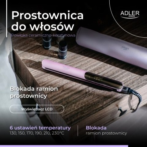 Prostownica do włosów keratynowa | Powłoka ceramiczno-keratynowa | Wyświetlacz LCD | 6 poziomów temp. | Etui + rękawiczka termic