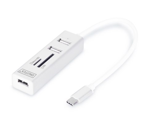 HUB/Koncentrator DIGITUS 3-portowy OTG USB Typ C czytnik kart SD/Micro SD USB 2.0 HUB/Koncentrator DIGITUS 3-portowy OTG USB Typ C czytnik kart SD/Micro SD USB 2.0