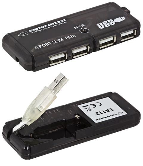 Hub USB Esperanza EA112 4xUSB 2.0 czarny Hub USB Esperanza EA112 4xUSB 2.0 czarny