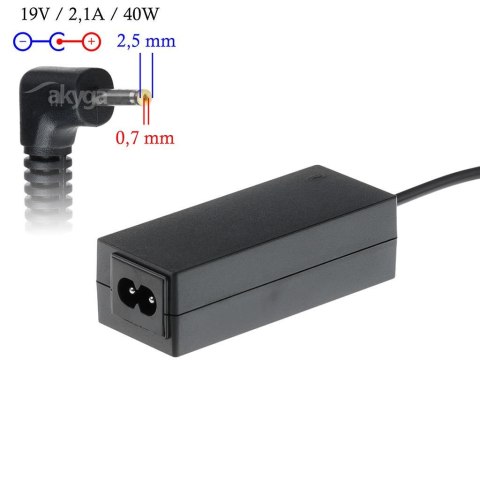 Zasilacz sieciowy Akyga AK-ND-23 do notebooka 19V/2,1A 40W 2,5x0,7mm Zasilacz sieciowy Akyga AK-ND-23 do notebooka 19V/2,1A 40W 2,5x0,7mm