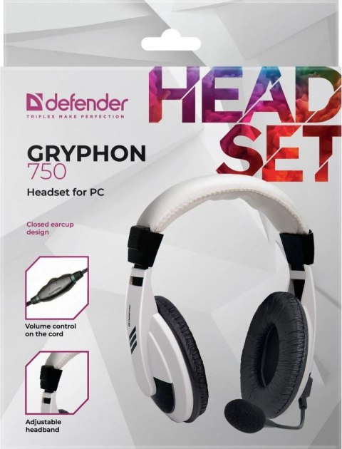 SŁUCHAWKI DEFENDER Z MIKR GRYPHON 750 BIAŁE