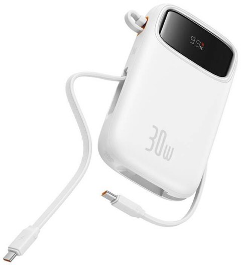Powerbank Baseus QPow 2 10000mAh 30W z 2 wbudowanymi kablami USB-C - biały