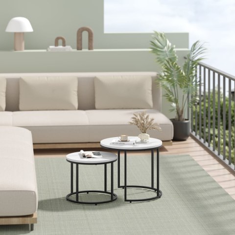 Stolik kawowy okrągły 2 szt. - marmur / nogi czarne