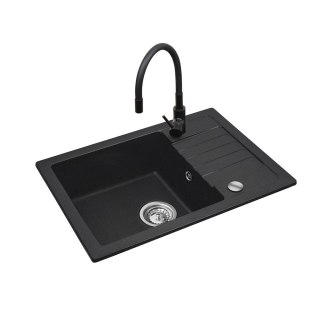 Czarny zestaw zlew z baterią giętką - Zlewozmywak MAIDSINKS BALI (62x44) 1B1D czarny + Bateria Flessi Black Edition