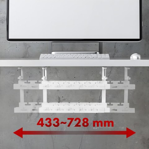 MACLEAN ORGANIZER PODBIURKOWY NA KABLE, MAX. OBCIĄŻENIE 5KG, MAX. 728MM, 2 POZIOMY, BIAŁY MC-102 W