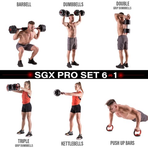 SGX120 (2 CZĘŚCI) PROSET 6W1 ZESTAW CIĘŻARÓW 20KG HMS