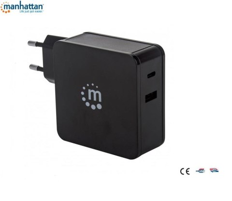 Zasilacz sieciowy Manhattan Power Delivery 230V USB-C, 45W USB-A 5V Zasilacz sieciowy Manhattan Power Delivery 230V USB-C, 45W USB-A 5V