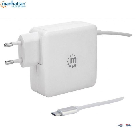 Zasilacz sieciowy Manhattan Power Delivery 230V USB-C, 60W USB-A 5V, biały Zasilacz sieciowy Manhattan Power Delivery 230V USB-C, 60W USB-A 5V, biały