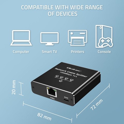 Qoltec Rozdzielacz Splitter Ethernet mini SWITCH 1x4 RJ45 | 1000Mb/s | USB-C | Aluminium