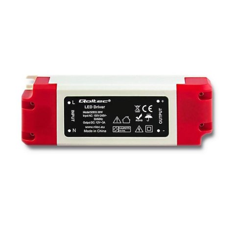 Zasilacz impulsowy LED Qoltec IP20 | 36W | 12V | 3A
