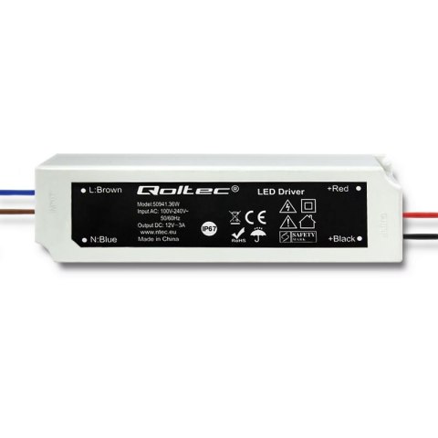 Zasilacz impulsowy LED Qoltec IP67 | 36W | 12V | 3A
