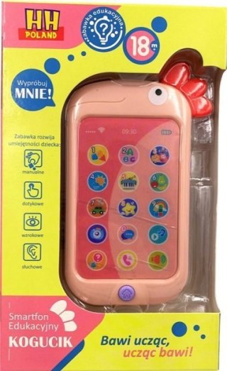 Edukacyjny telefon smartfon kogucik różowy Uczniaczek#CZ