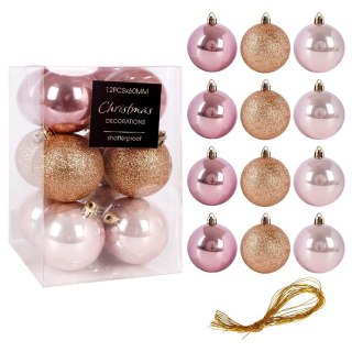 Bombki świąteczne nietłukące różowe zestaw 12 szt. 6 cm