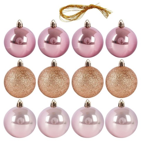 Bombki świąteczne nietłukące różowe zestaw 12 szt. 6 cm