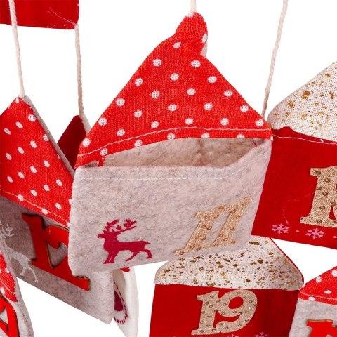Kalendarz adwentowy na patyku wiszący filcowy czerwony 70x60 cm