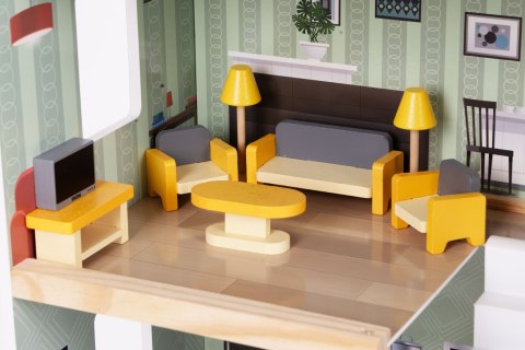 Drewniane mebelki do domu dla lalek akcesoria zestaw 30 elementów