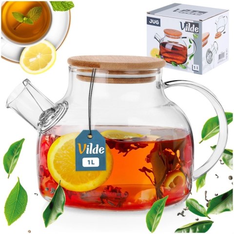 Dzbanek do Serwowania Kawy Herbaty Szklany z Sitkiem Wylewką VILDE 1 l