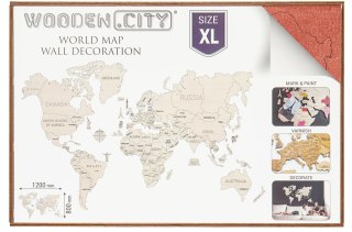 Drewniana Mapa Świata na ścianę 3D, rozm. XL- kolor koralowy