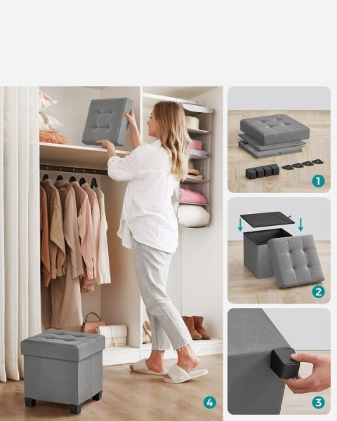 Pufa ze schowkiem podnóżek siedzisko pikowanie szara