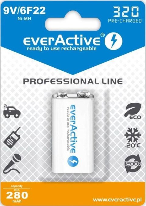 Akumulatorek 6F22/9V everActive Professional Line 320 mAh 1 sztuka Akumulatorek 6F22/9V everActive Professional Line 320 mAh 1 sztuka