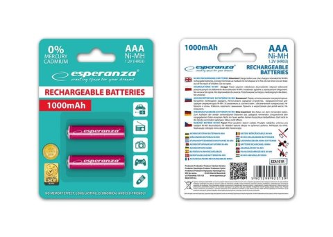 Akumulatorki AAA Esperanza 1000mAh 2szt. czerwone Akumulatorki AAA Esperanza 1000mAh 2szt. czerwone