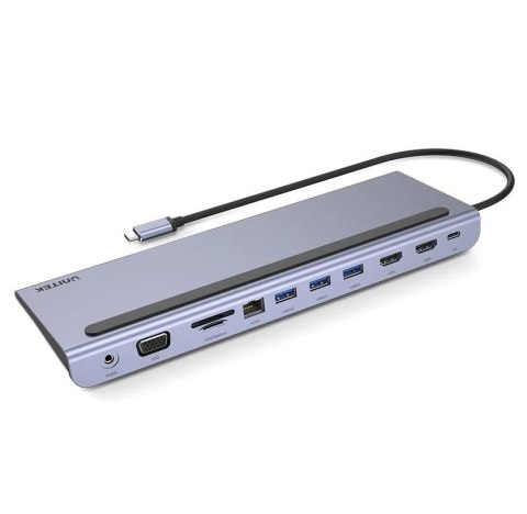 Hub USB-C UNITEK D1022B 11 w 1, USB-C, RJ45, MST, 100W PD