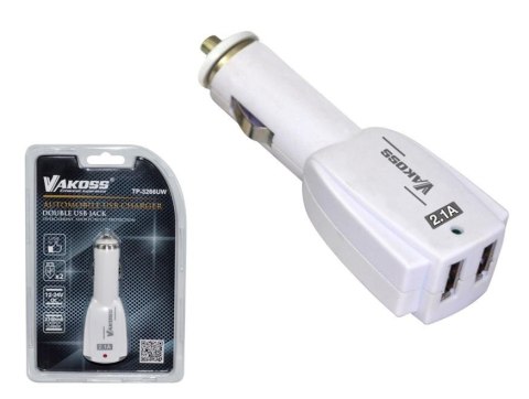 Ładowarka samochodowa VAKOSS TP-3266UW 2xUSB, 2,1A, biała Ładowarka samochodowa VAKOSS TP-3266UW 2xUSB, 2,1A, biała