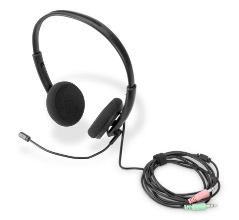 Słuchawki z mikrofonem DIGITUS 2x mini jack 3,5mm, redukcja szumów, kabel 1,95m Słuchawki z mikrofonem DIGITUS 2x mini jack 3,5mm, redukcja szumów, kabel 1,95m