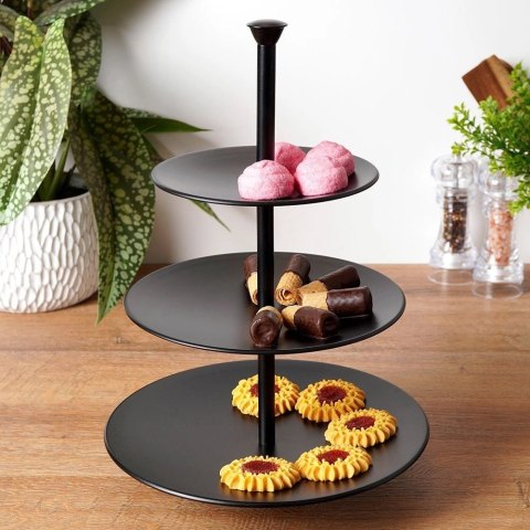 3-piętrowa Patera na Ciastka Owoce Słodycze Czarna EXCELLENT HOUSEWARE