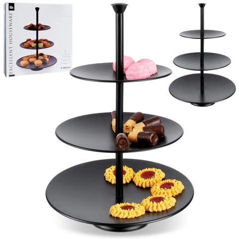 3-piętrowa Patera na Ciastka Owoce Słodycze Czarna EXCELLENT HOUSEWARE