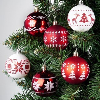 Bombki choinkowe nietłukące czerwone białe 6 cm 30 szt.
