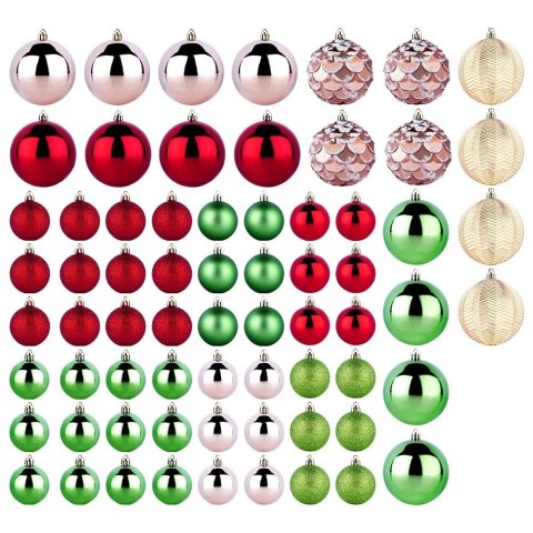 Bombki choinkowe nietłukące czerwone różowe złote zielone 8 / 5 cm 68 szt.