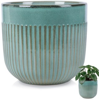 Doniczka Osłonka Porcelanowa Ozdobna Dekoracyjna Zielona VILDE 17 cm