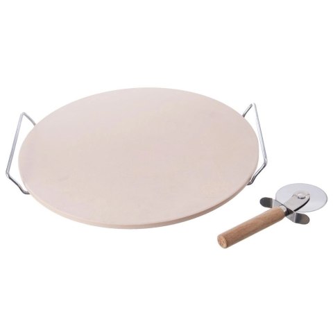 Kamień do Pizzy Szamotowy ze Stojakiem i Nożem ORION 3 el.