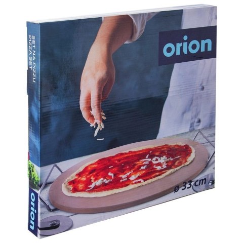 Kamień do Pizzy Szamotowy ze Stojakiem i Nożem ORION 3 el.