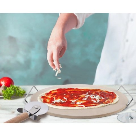 Kamień do Pizzy Szamotowy ze Stojakiem i Nożem ORION 3 el.
