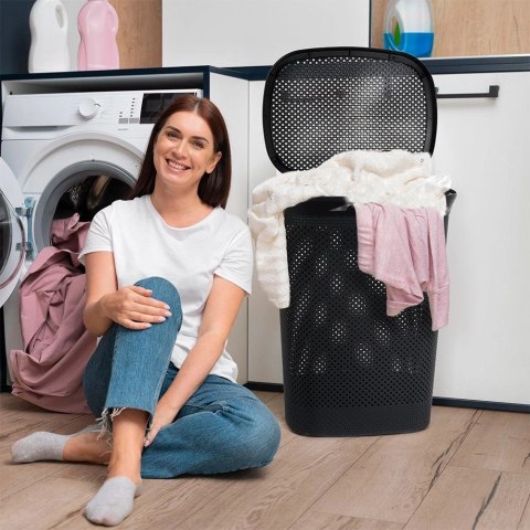 Kosz na Pranie Ubrania Łazienkowy Plastikowy Czarny BATHROOM SOLUTIONS 60 L