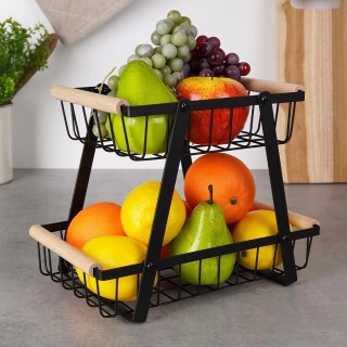 Koszyk na Owoce Warzywa 2-poziomowy Metalowy Czarny VILDE 28 x 17,5 x 21 cm