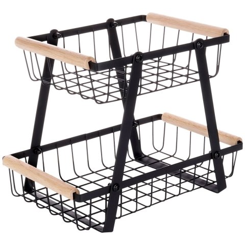 Koszyk na Owoce Warzywa 2-poziomowy Metalowy Czarny VILDE 28 x 17,5 x 21 cm