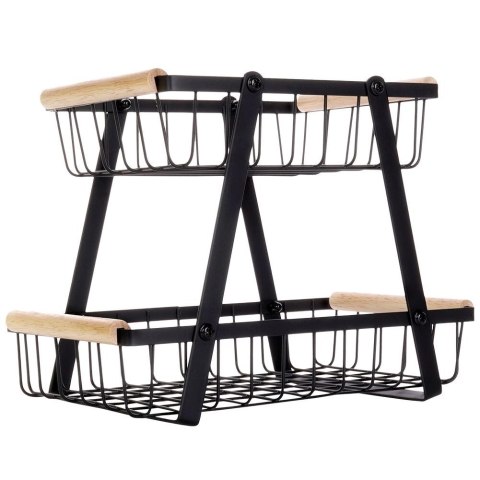 Koszyk na Owoce Warzywa 2-poziomowy Metalowy Czarny VILDE 28 x 17,5 x 21 cm