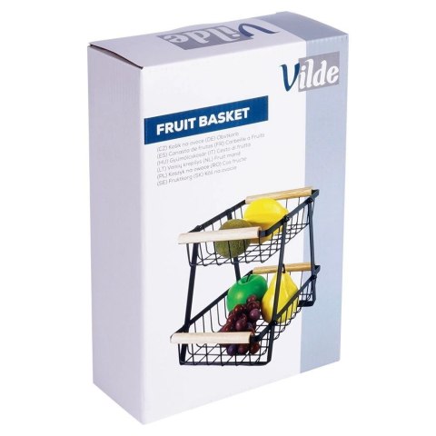 Koszyk na Owoce Warzywa 2-poziomowy Metalowy Czarny VILDE 28 x 17,5 x 21 cm