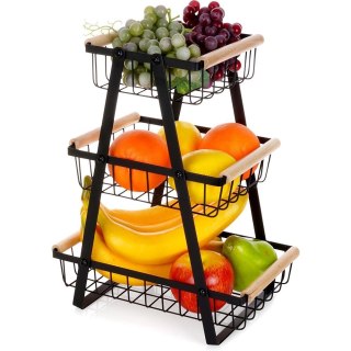Koszyk na Owoce Warzywa 3-Poziomowy Metalowy Czarny VILDE 28x17,5x34,5 cm