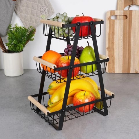 Koszyk na Owoce Warzywa 3-Poziomowy Metalowy Czarny VILDE 28x17,5x34,5 cm